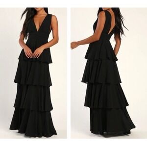NWT Lulus Amazing Evening Black Tiered Maxi Dress Large